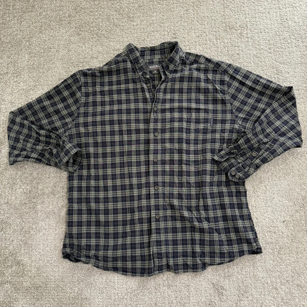 Woolrich Mens Flannel Button Up Shirt Long Sleeve Plaid XL Deep Navy Outdoor - Picture 2 of 9